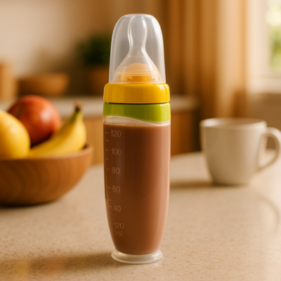 biberon cuillere 2 en 1 nomade poser sur table