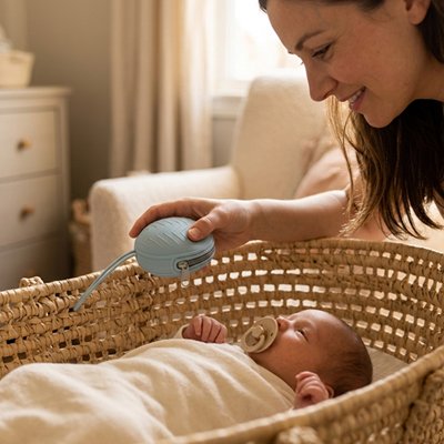 Boite a tetinemaman pose dans coufffin bebe