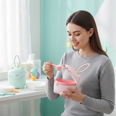 Boite doseuse lait nomad baby maman remplie biberon