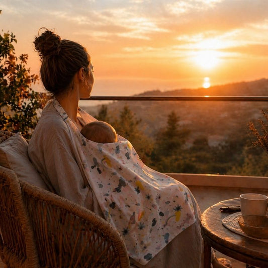 cape d allaitement maman admire coucher soleil avec son bebe