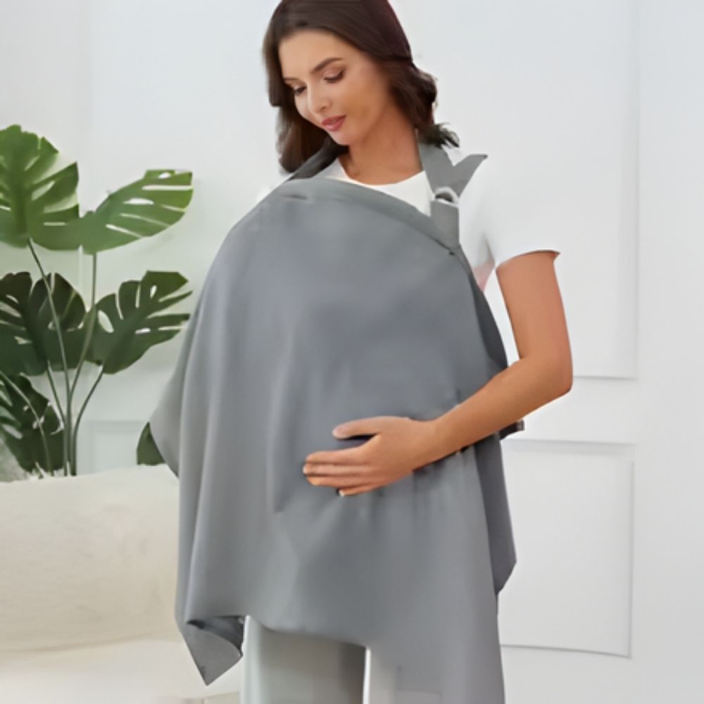 cape d'allaitement gris maman donne sein à son petit