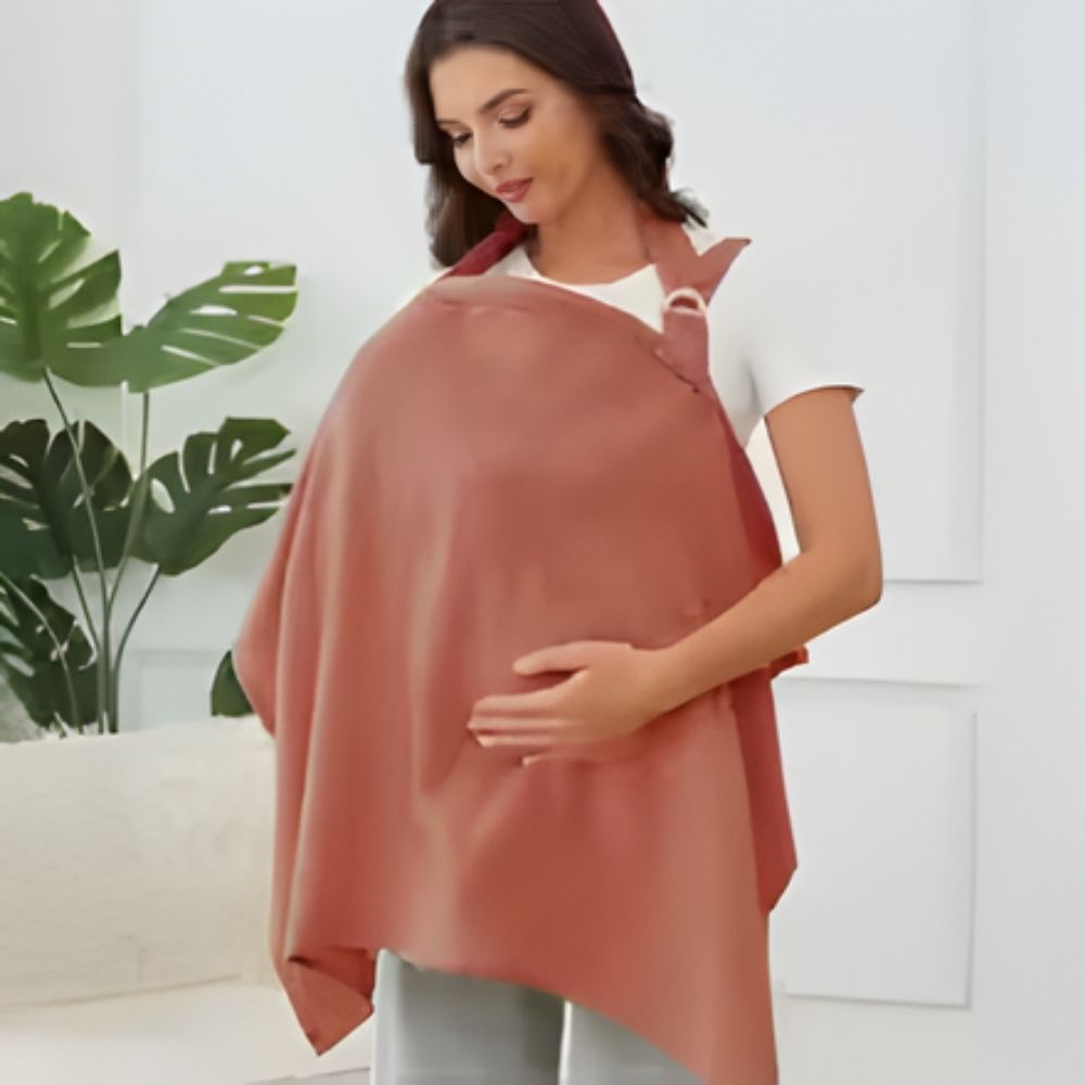 cape d'allaitement rouge maman debout