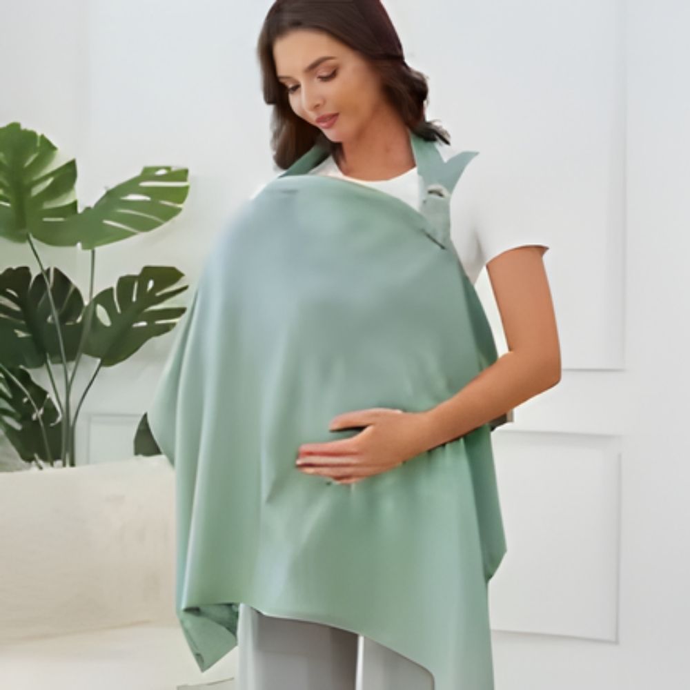 cape d'allaitement vert maman protège son enfant