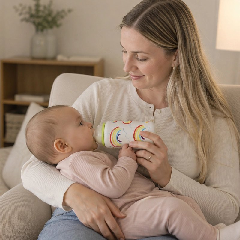 Chauffe biberon nomade avec bebe dans bras de maman