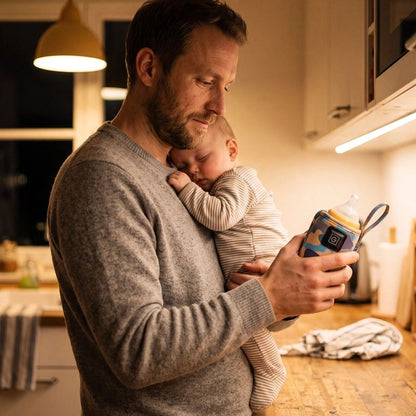 chauffe biberon portable avec papa et bébé