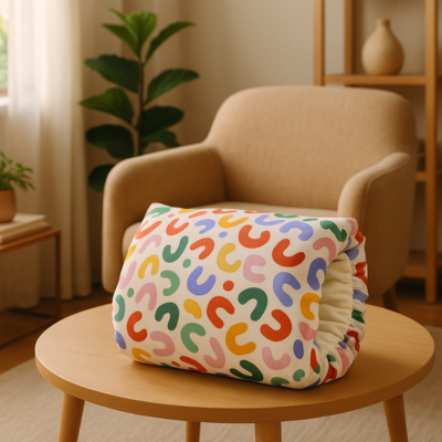 coussin allaitement bariole poser sur table ronde