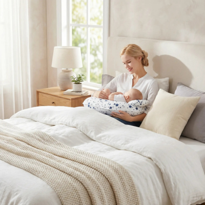 coussin d allaitement star maman au lit avec bebe