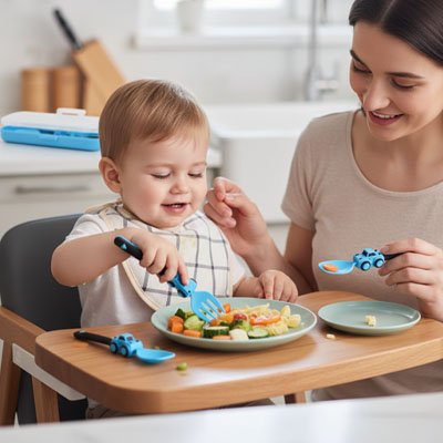 Couvert bebe enfant mange ses legumes