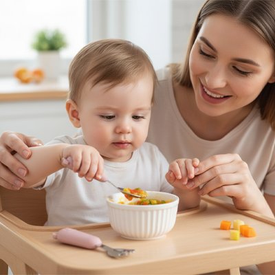 Couvert bébé​  rose coter de maman