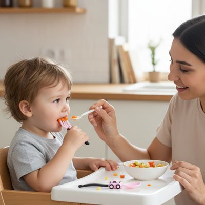 Couvert bebe rose maman aide a manger