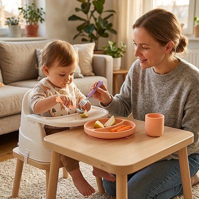 couvert pour bebe​ enfant mange avec maman