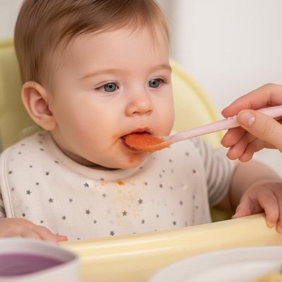 Cuillere bebe maman aide son enfant a manger