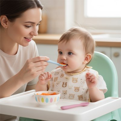 Cuillère bébé maman donne cuillere a son enfant
