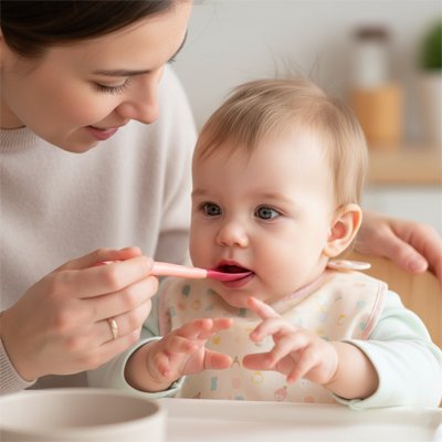 Cuillère bébé maman nourrit son petit