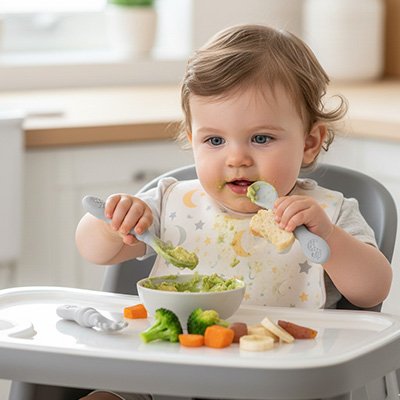 Cuillere bebe qui mange sa puree