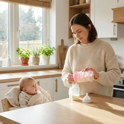 doseur de lait avec maman et bebe