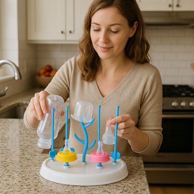 egouttoir biberon design vertical sur plan travail