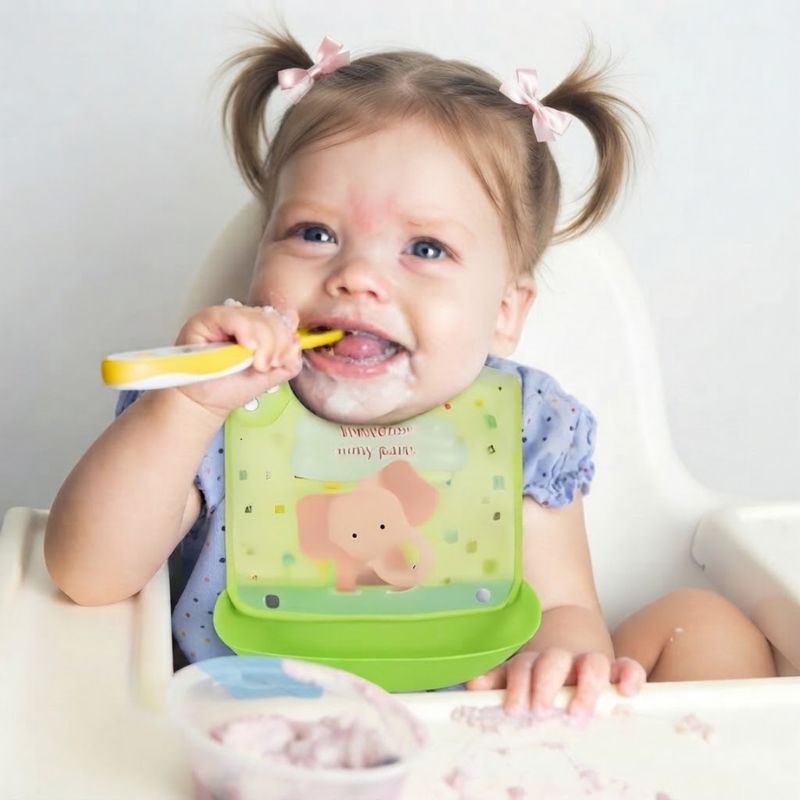 enfant qui mange avec bavoir bébé ajustable et lavable
