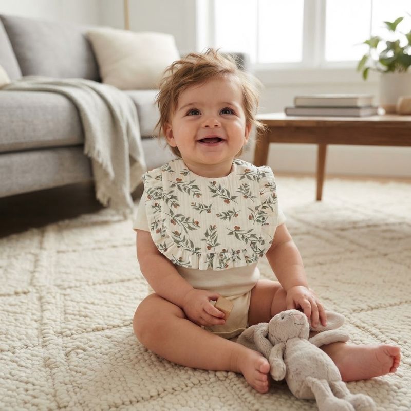 enfant assis sur tapis avec Bavoir pour bebe Style chic