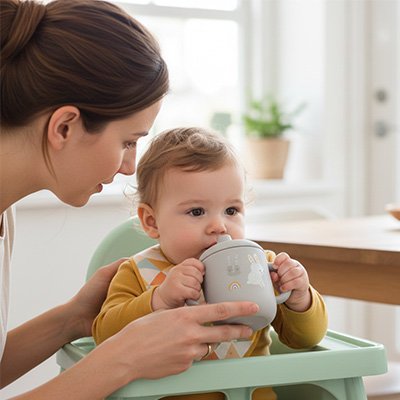 Gobelet bebe maman qui aide son enfant a boire