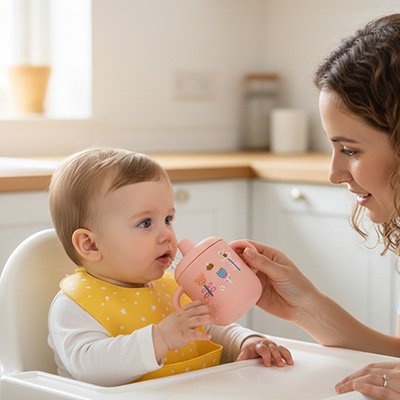 Gobelet bebe maman donne son verre
