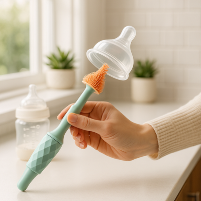 goupillon biberon electrique usb cleanrotate maman tient goupillon