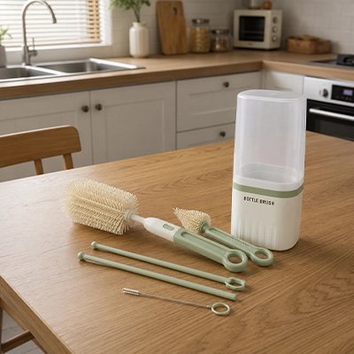 Goupillon biberon poser sur la table cuisine