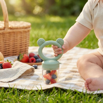 grignoteuse bébé poser sur nappe pique nique