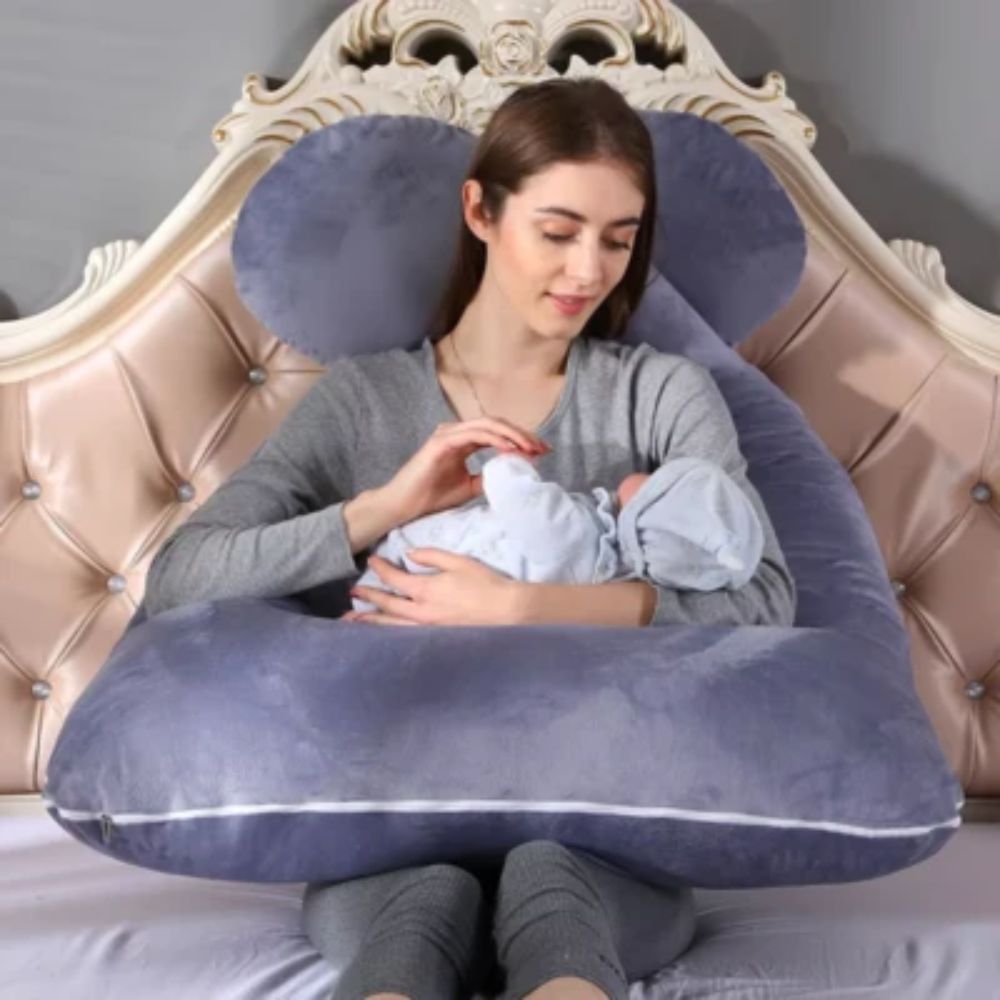 maman paisible avec son bebe au litsur Coussin de grossesse 
