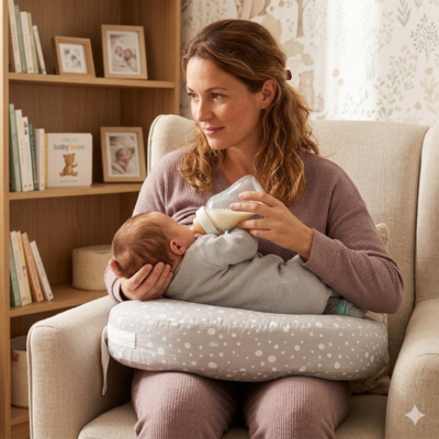 maman biberonne son petit avec Coussin allaitement