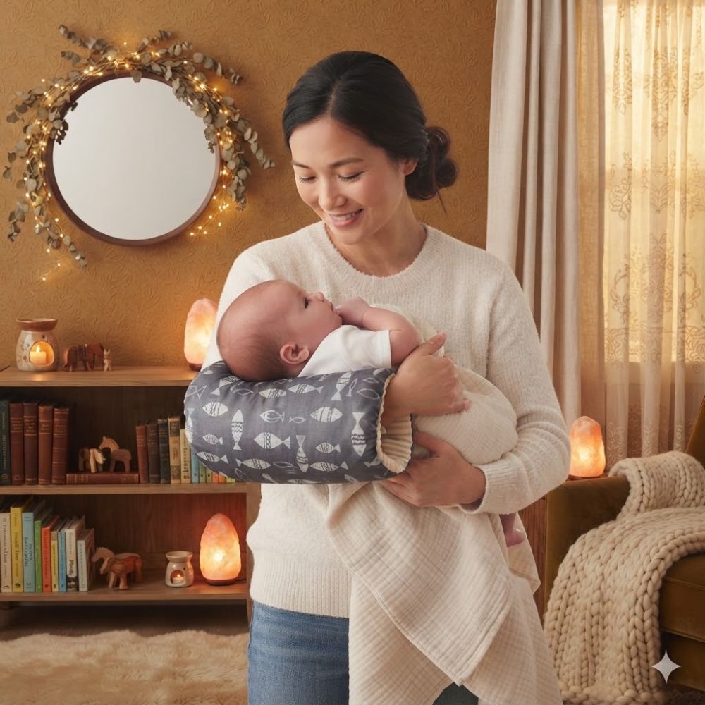 maman caline son bebe avec Coussin d'allaitement