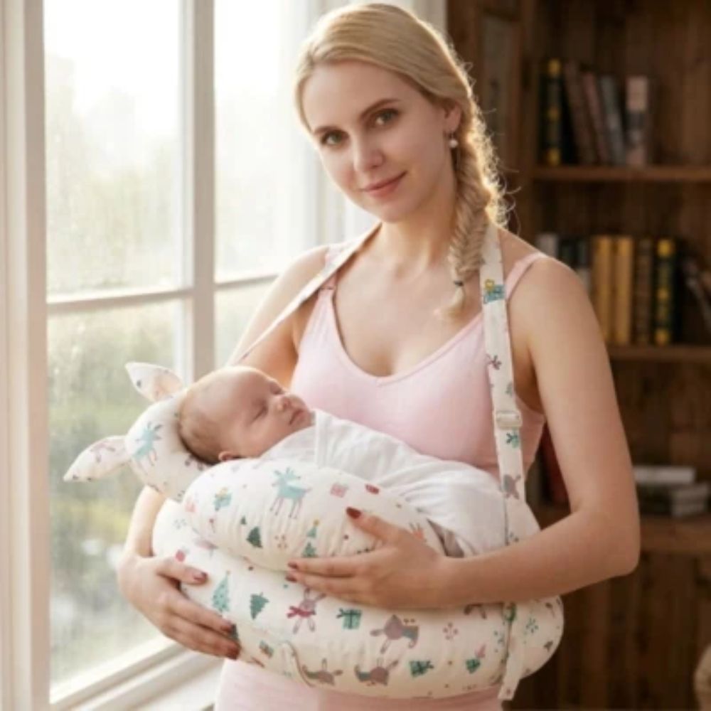 maman coter fenetre avec bebe qui dort sur Coussin allaitement