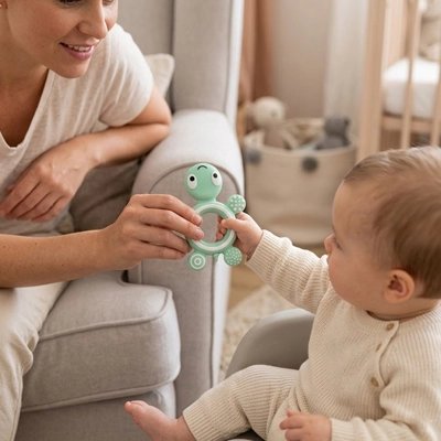Maman donne son Anneau de dentition  bébé a son enfant