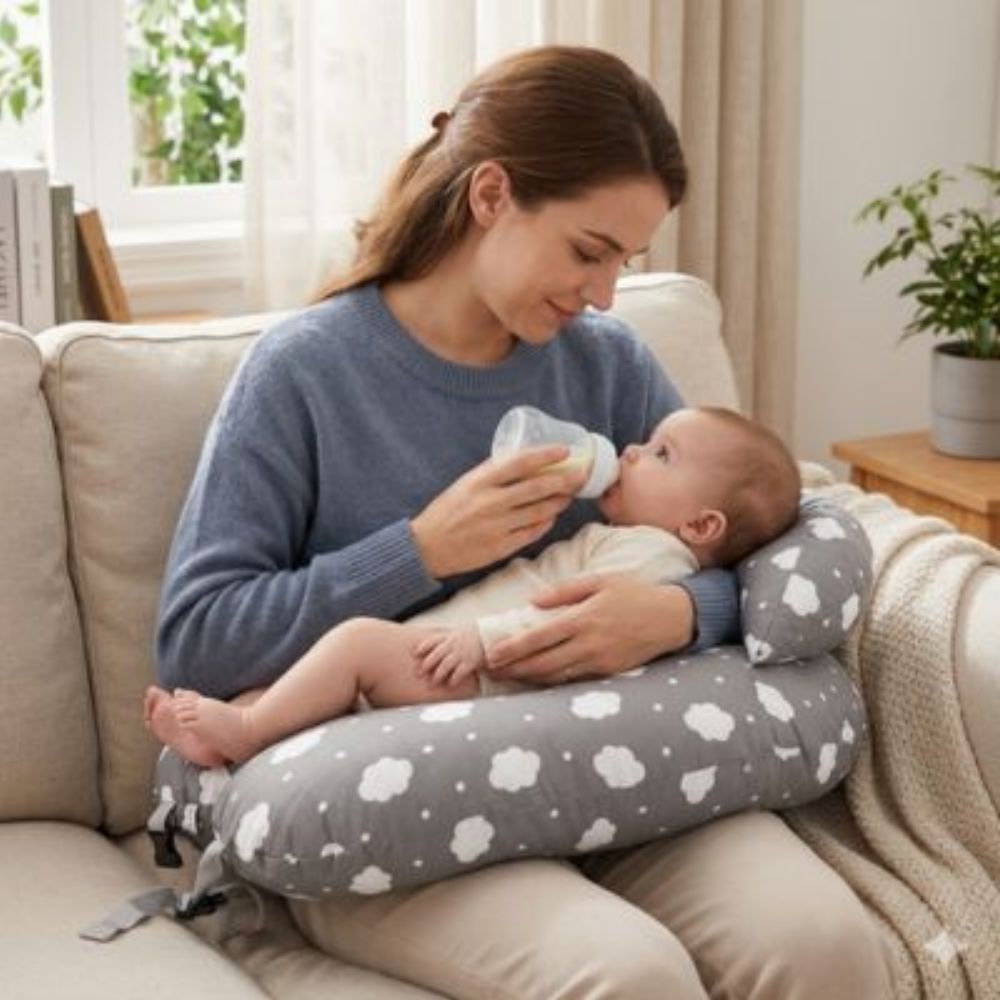 maman donne biberon avec Coussin allaitement sereine
