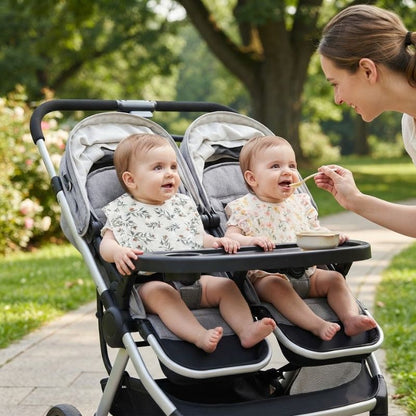 maman fait manger les jumelle avec Bavoir pour bebe Style chic