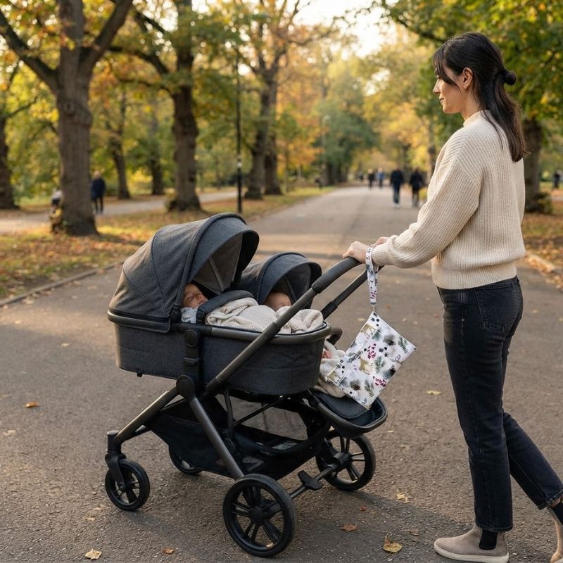 maman promene bebe a  son poignet coussinet d'allaitement