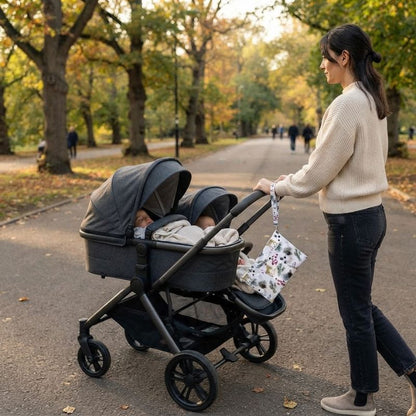 maman promene bebe a  son poignet coussinet d'allaitement