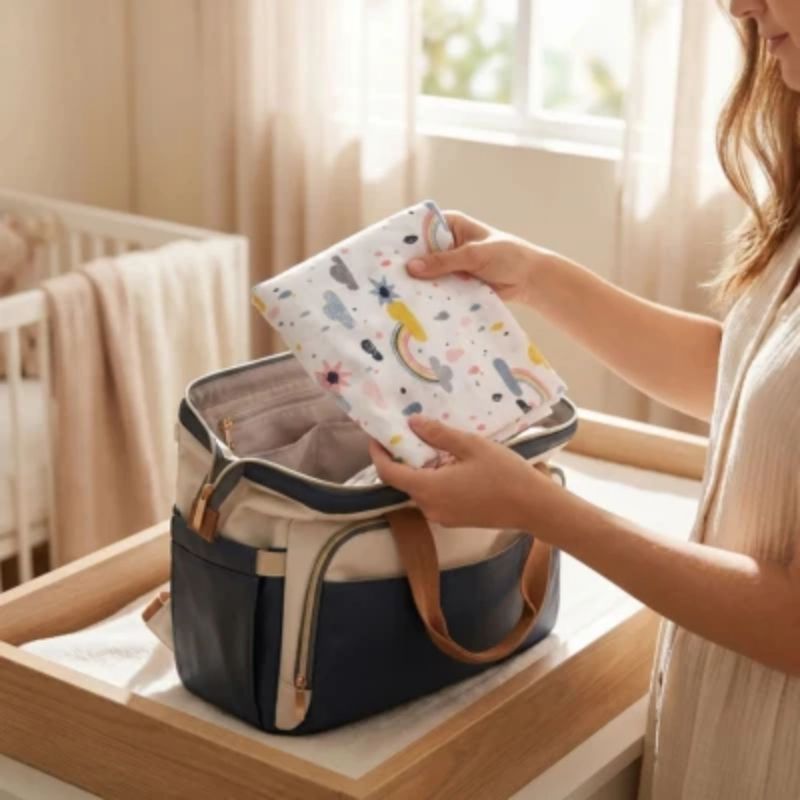 maman range la cape d allaitement dans sac a langer