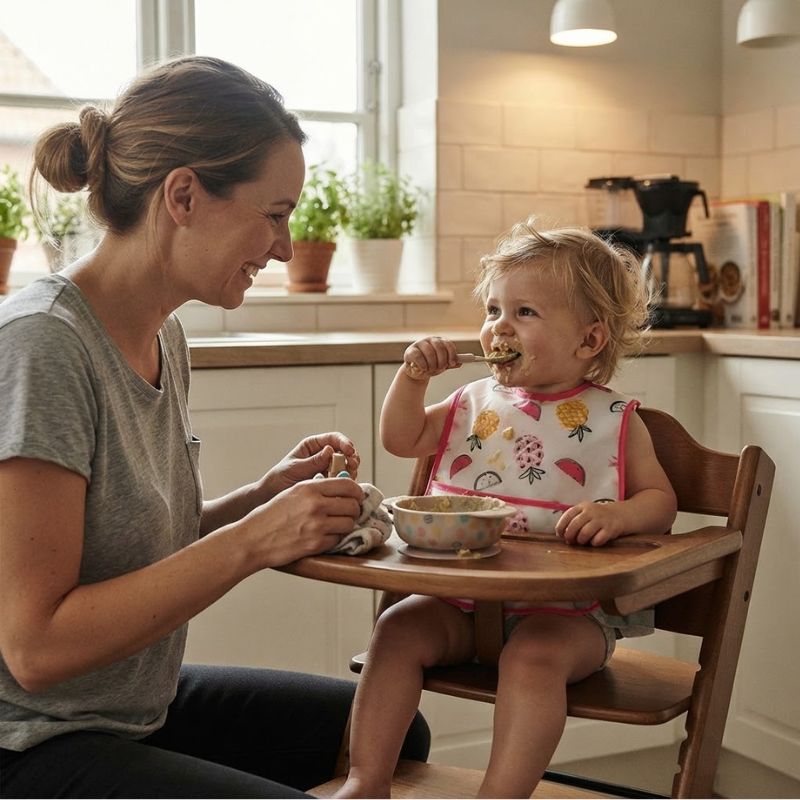 maman regarde son enfant avec Bavoir bebe Ultra-absorbant