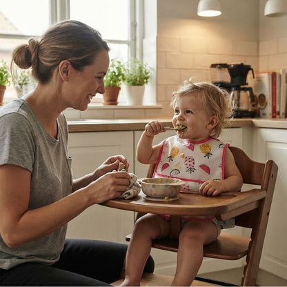maman regarde son enfant avec Bavoir bebe Ultra-absorbant