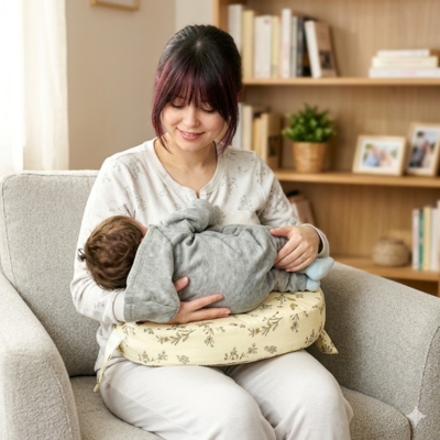 maman sourir son fils sur Coussin allaitement