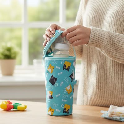 Porte biberon maman tient dans sa main