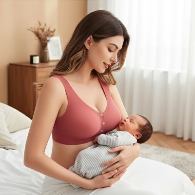 Soutien gorge allaitement maman au lit avec bebe