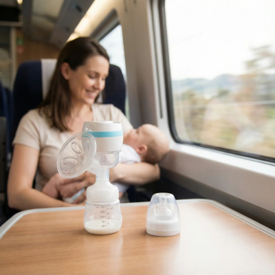 tire lait electrique bicolore bleu maman voyage