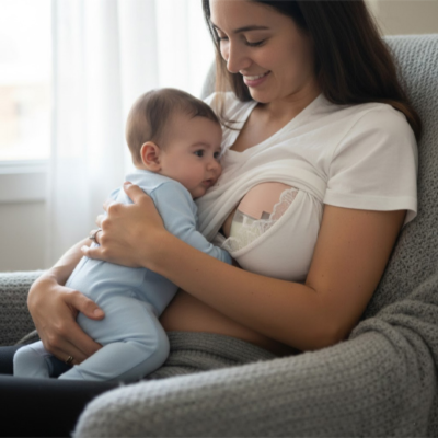 tire lait sans fil maman avec son bebe assis