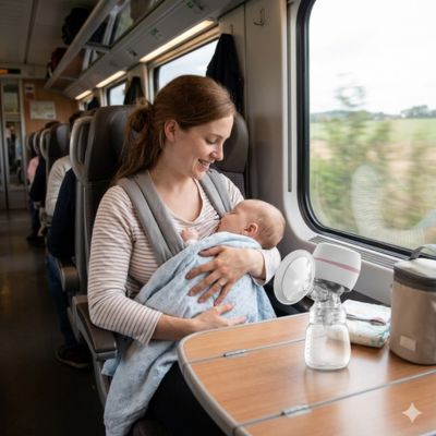 tire lait electrique dans train avec maman bebe