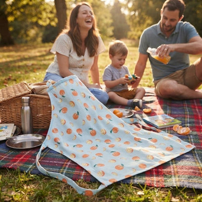 une famille en pique nique avec cape d'allaitement