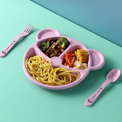 Vaisselle bebe rose aec ses couverts