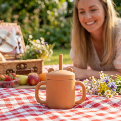 verre bebe qui pique nique au jardin