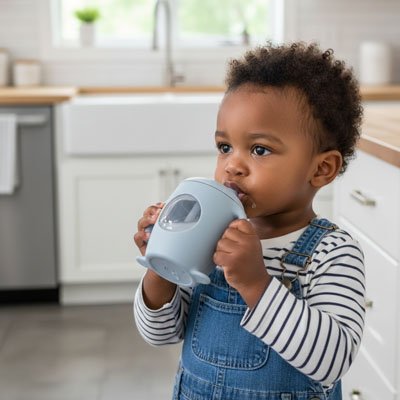 Verre pour bebe enfant qui tient son gobelet
